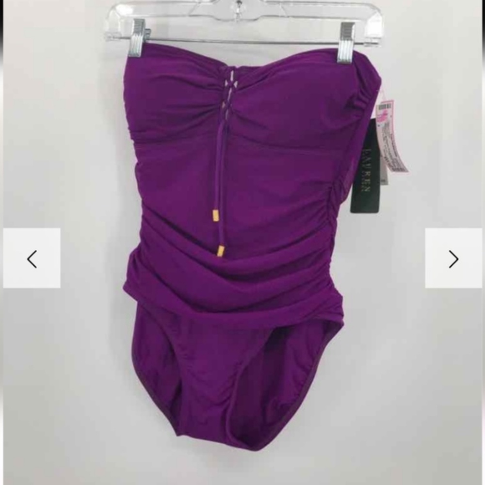 Ralph Lauren Purple Bandeau lace up closure one piece Women's Swimsuit Size 8